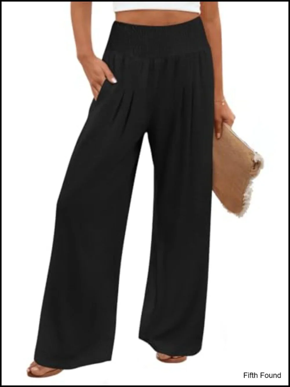 Wide Leg Palazzo Pants Elastic Waist Flowy Lounge Pockets